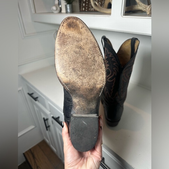 Vintage Black Western Cowboy Boots USA Made Size 10.5D Leather Embroidered Class - Picture 8 of 9